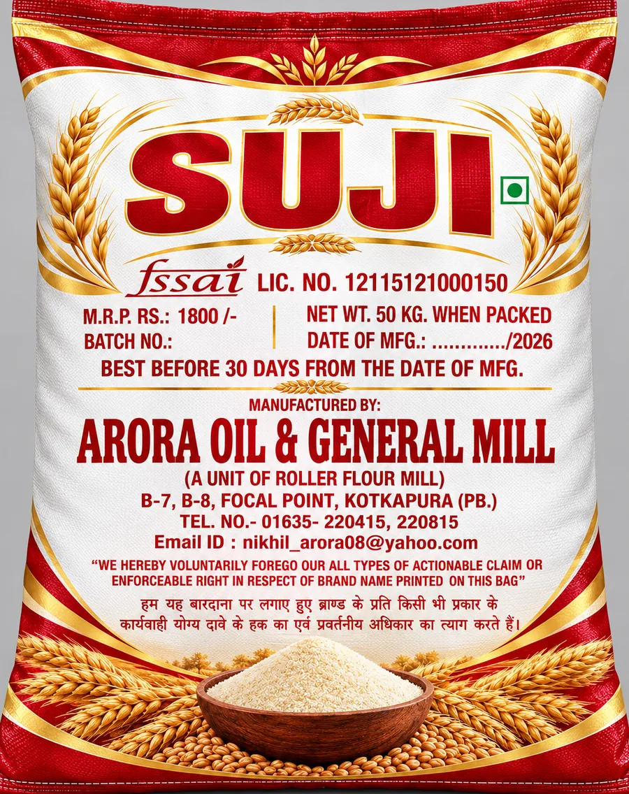Suji wheat semolina 50 kg bag by Arora Oil & General Mill